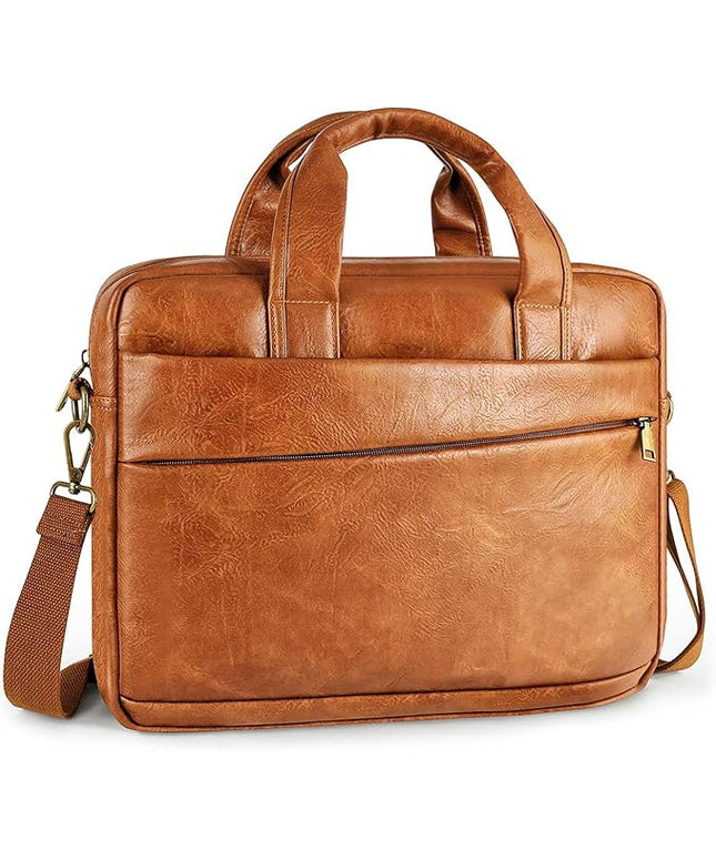 Faux Leather Messenger Bag for Men 17.3 Inch: Laptop Bag Briefcase Computer Handbags Shoulder Crossbody Bag with Padded Laptop Sleeve for Work College Travel, PU Brown