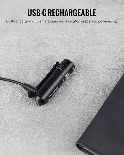 ThruNite Ti Keychain Flashlight, Customized Edition with 704 Tactical, 650 Lumens USB-C Rechargeable Compact Pocket Light with Magnetic Tailcap, for Camping, Everyday Carry (Black Cool White)