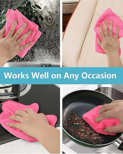 HOMEXCEL Pink Microfiber Cleaning Cloth, 8 Pack Cleaning Towels for Kitchen, Lint Free, Scratch-Free, Highly Absorbent, and Reusable Cleaning Rags for House, Window and Glass, Cars, 11.5 X11.5 inch