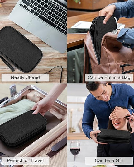 FYY Electronic Organizer, Travel Cable Organizer Bag Pouch Electronic Accessories Carry Case Portable Waterproof Double Layers Storage Bag for Cable, Cord, Charger, Phone, Earphone, Medium, Black