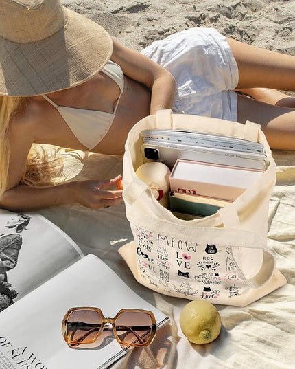 Aesthetic Canvas Tote Bag - Reusable Shoulder Tote Bag for Women Lady Casual Vacation, Shopping, Work, Gym