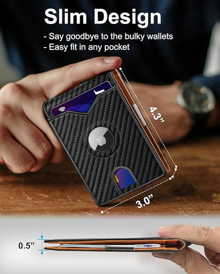 miyozi Airtag Wallet for Men,with Money Clip 11 Cards Slim Front Pocket Leather RFID Blocking Wallet with Gift Box