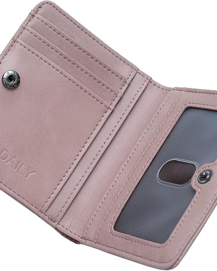 Alldaily Small RFID Wallet for Women Slim Compact Bifold Pocket Ladies Travel Mini Purse (Dark Pink)