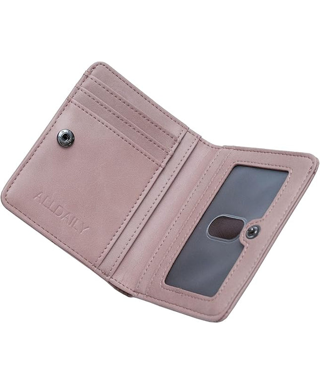 Alldaily Small RFID Wallet for Women Slim Compact Bifold Pocket Ladies Travel Mini Purse (Dark Pink)