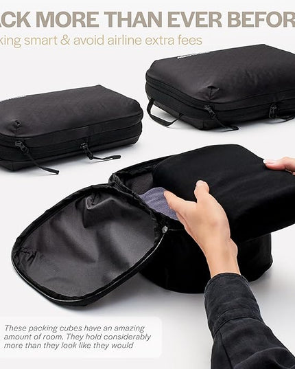Aerotrunk Ultralight Compression Packing Cubes - Lightweight Travel Organizers for Suitcases and Luggage (3-Pack, Black)