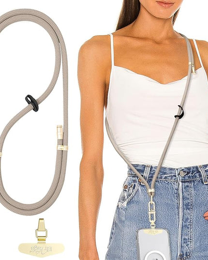 Adjustable Anti-Theft Phone Lanyard Neck & Crossbody Strap with 0.2mm Metal Tab & Comfort-Fit 8mm Rope (Khaki)