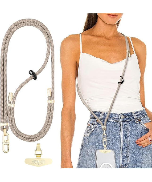 Adjustable Anti-Theft Phone Lanyard Neck & Crossbody Strap with 0.2mm Metal Tab & Comfort-Fit 8mm Rope (Khaki)