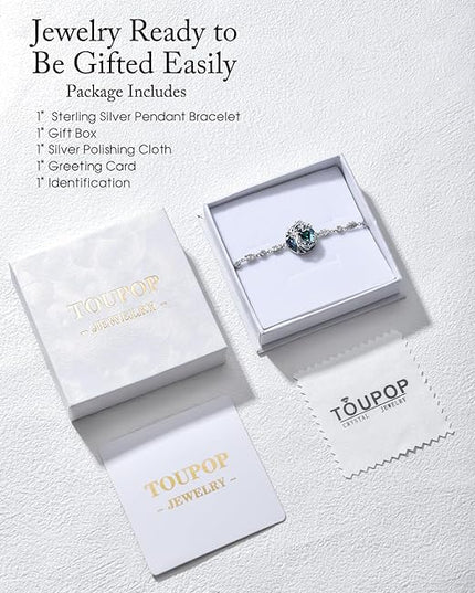 TOUPOP Tree of Life Birthstone Bracelet 925 Sterling Silver Family Tree Austrian Crystal Jewelry Anniversary Birthday Christmas Gifts for Women Wife Girlfriend Her