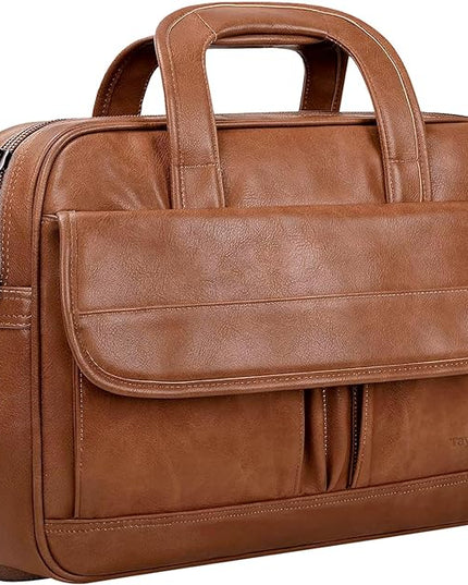 Taygeer Leather Laptop Bag for Men Women, Premium Laptop Briefcase Fits Up to 15.6 Inch Notebook, Waterproof Portable Shoulder Messenger Crossbody Bag Carry On Case for Travel Business Office, Brown