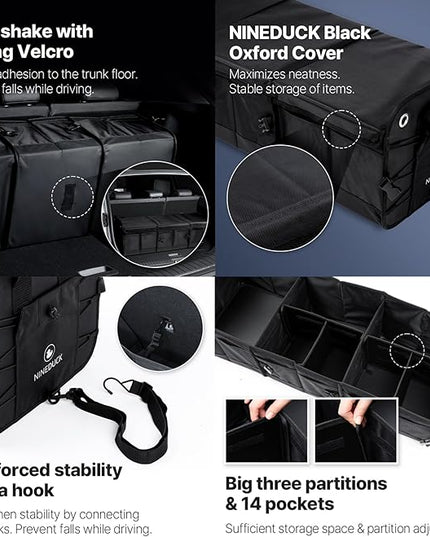 1680D Trunk Organizer with Lid, 114L for SUVs & Trucks, Load-Supporting Rigid PP Panels, Reinforced 800D×800D Weave, Water-Resistant