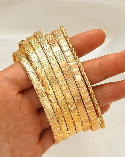 ÌF ME Gold Bangle Bracelets for Women, Indian Bangles Stackable Set, Multi Layer Textured 14K Gold Plated Chunky Bracelets Boho Jewelrys Set