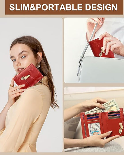 yiijay Small Wallet Women RFID Blocking Leather Bifold Wallet Credit Card Holder for Women Ladies Compact Wallet Mini Purse With Zipper Pocket