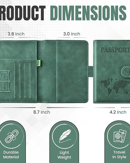 Passport Holder for Travel Essentials, Passport Wallet Cover Case for Travel Must Haves Accessories,Passport Book Holders for Women and Men BLACK (GREEN)