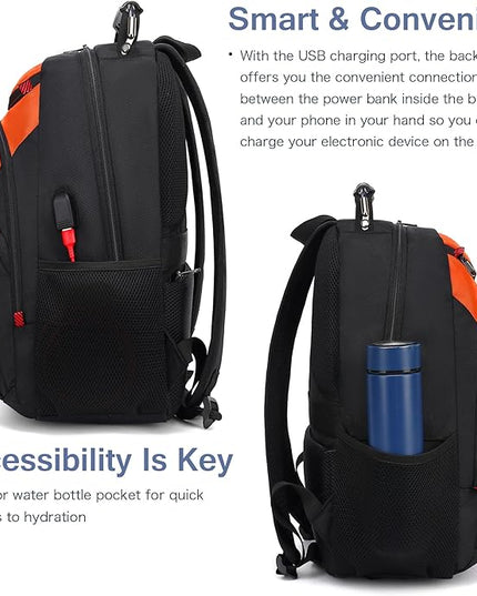 Boavan Laptop Backpack for men, 15.6 inch Laptop Bag with USB Port, Waterproof Travel Work Backpack Purse, Anti-Theft Teacher Nurse Doctor Casual Bookbags Office Business backpack，Orange Black
