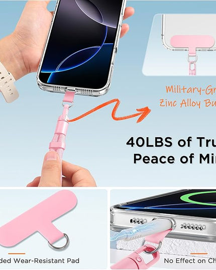 3-in-1 Cell Phone Lanyard 1 Pack + Wrist Strap 1 Pack - Convertible Crossbody Strap with Locking Knob Friendly, Adjustable Neck Lanyard for Gym/Work/Travel Essentials(Pink)