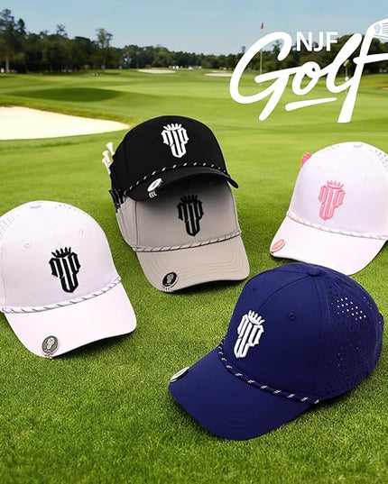 NJF Golf™ Hat Men - Breathable Mens Golf Hats, Adjustable Rope Snapback Cap, Convenient Cap with Tee Holder