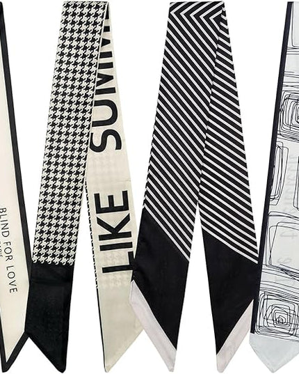 4 Pack Purse Scarf Handbags Skinny Twill Hair Scarves Narrow Neck Scarf Band Women Fashion Accessories Bag Charms