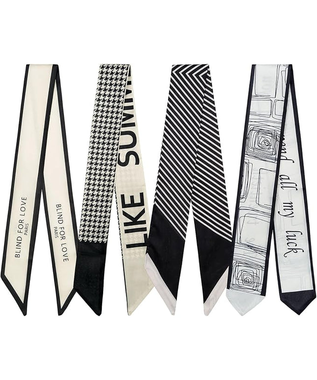 4 Pack Purse Scarf Handbags Skinny Twill Hair Scarves Narrow Neck Scarf Band Women Fashion Accessories Bag Charms