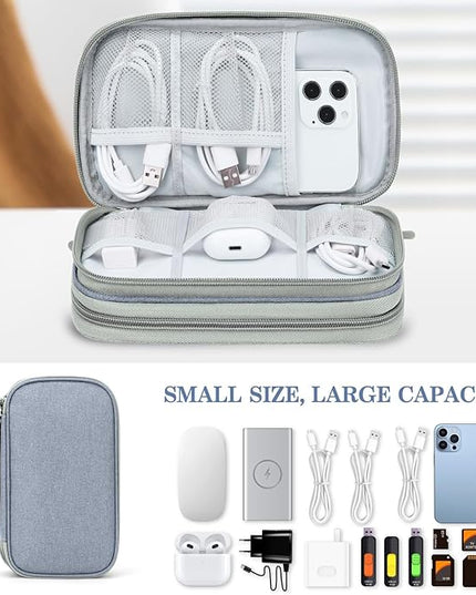 FYY Electronic Organizer, Travel Cable Organizer Bag Pouch Electronic Accessories Carry Case Portable Waterproof Double Layers Storage Bag for Cable, Charger, Phone, Earphone, Medium Size, Light Grey