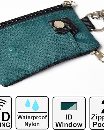 Minimalist RFID Blocking Small Wallet with ID Window,WaterResistant Zip Id Case Wallet with Lanyard Keychain for Cards,Cash,Travel,Women,Men