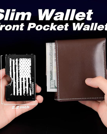 Lenvoten Extra Durable Hinged Minimalist Wallet for Men | Slim Metal RFID Blocking Wallet | Credit Card Holder & Money Clip Holds 20 Cards | Premium Scratch-Resistant Finish | Ideal Gift for Men