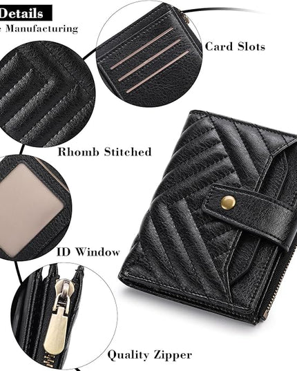 FALAN MULE Small Wallet for Women Leather Bifold Compact RFID Blocking with ID Window