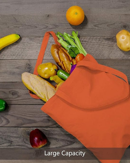 TOPDesign 24-Pack Economical 16"x15" Orange Cotton Tote Bag, Lightweight Medium Reusable Grocery Shopping Cloth Bags, Suitable for DIY, Advertising, Promotion, Gift, Activity