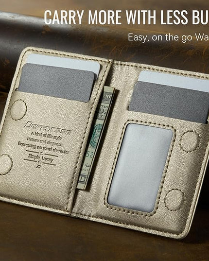 Defencase for Magsafe Wallet Magnetic Card Holder RFID Blocking, PU Leather Minimalist Phone Wallet for MagSafe Phones and Cases for iPhone 17/16/ 15/14/ 13/12/ Pro/Max/Plus/Air, Gold