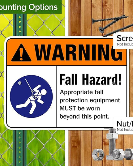 Warning Fall Hazard Appropriate Fall Protection Equipment Sign, 18x24 Inches, Rust Free .063 Aluminum, Fade Resistant, Made in USA by My Sign Center