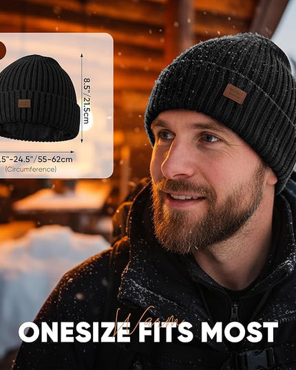 Merino Wool Beanie Hat for Men Women - Thermal Knitted Winter Hat for Large Heads Hiking Running Cap Wrap for Cold Weather