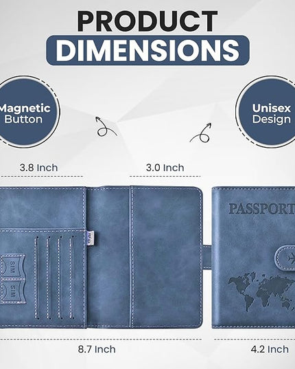 Passport Holder for Travel Essentials, Passport Wallet Cover Case for Travel Must Haves Accessories,Passport Book Holders for Women and Men BLACK (BLUE)