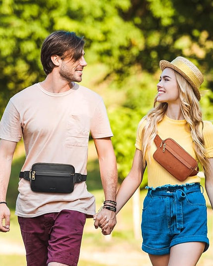 S-ZONE Fanny Packs for Women Genuine Leather RFID Blocking Crossbody Bags Purses Sling Waist Chest Bag Gifts Travel Running Adjustable Strap Men