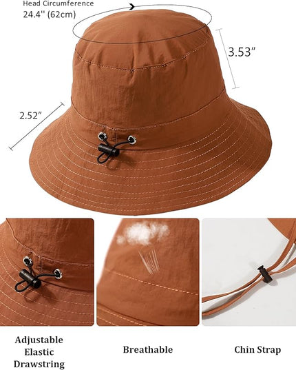 Water-Resistant Sun UPF 50+ Bucket Hat Protection Packable Brimmed Boonie for Women Men Summer Lightweight Hiking Outdoor Cap