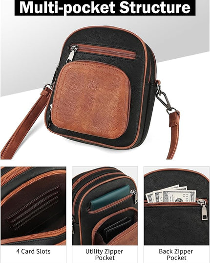 FADEON Small Purses for Women Crossbody Bags, Designer PU Leather Mini Cross Body Purse Travel Shoulder Bag Card Slots