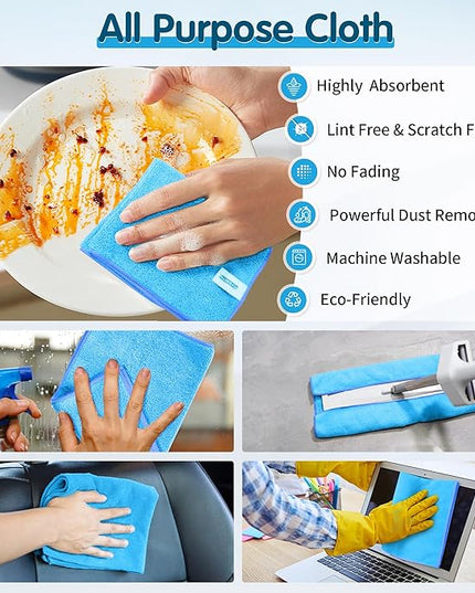 FIXSMITH Blue Microfiber Cleaning Cloth -Pack of 8, Highly Absorbent Cleaning Rags, 16"X12" All Purpose Cleaning Towels for Housekeeping, Kitchen, Car, Lint Free and Reusable Microfiber Towels