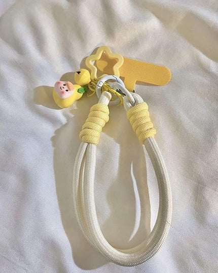 Dopamine Vibes Universal Wrist Strap - Korean-Style Short Phone Lanyard with Cute Yellow Pineapple Charm, 7mm Rope, Trendy Anti-Theft Tether for Girls, Includes Pendant & Nylon Phone Tab