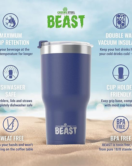 Beast 30 oz Tumbler Stainless Steel Vacuum Insulated Coffee Ice Cup Double Wall Travel Flask (Royal Blue)