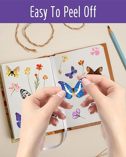 370+ PCS PVC Flower & Butterfly Stickers, Self-Adhesive Nature Floral Stickers for Scrapbook, Laptop, Journal, DIY Project, Spring Themed Party Decors