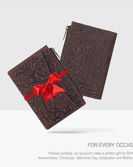 Oak Leathers Leather Wallet For Women - Small RFID Coin Purse Credit Card & ID Holder for Ladies, Gift for Women's, Bifold Wallets (Crazy Horse Brown Flower)