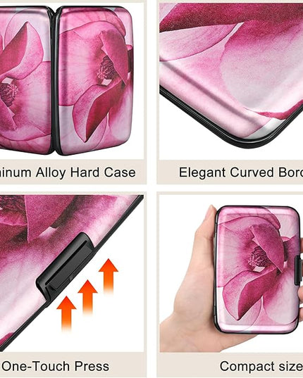 ELFISH Mini RFID Aluminum Wallet Credit Cards Holder Business Card Case Metal ID Case for Men Women(Pink Magnolia)