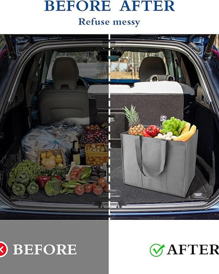 WISELIFE Reusable Grocery Shopping Bags 10 Pack Large Foldable Tote Bags Bulk, Eco Produce Bags with Long Handle for Shopping Groceries Clothes (Grey&Black)