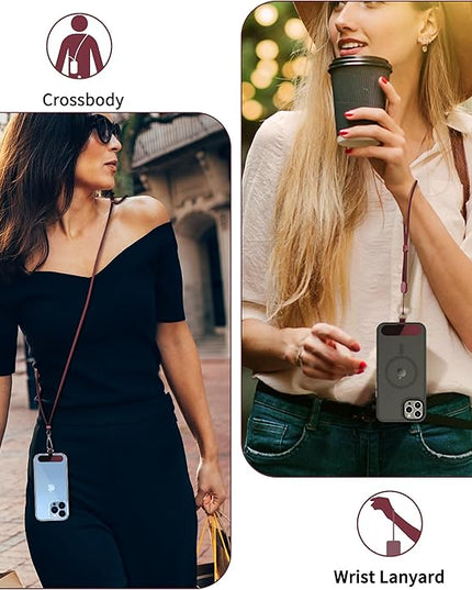 CACOE Phone Lanyard 2 Pcs-1 Pcs Adjustable Neck Strap, 1 Pcs Wrist Strap, 2 Pcs Pads, Universal Crossbody Multifuctional Cell Phone Lanyards Compatible with Most Smartphones(Dark Red)