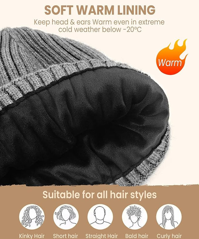 Winter Beanie Hat for Men & Women, Fleece Lined Thermal Knit Hat Ski Beanie Skull Cap Cuffed Cap for Cold Weather