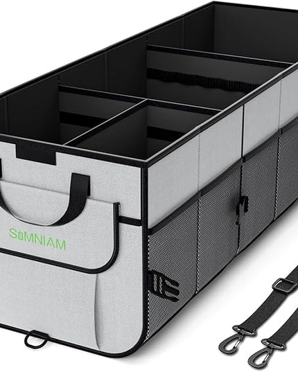 Simniam Car Trunk Organizer with Insulated Grocery Bag- 110L High Capacity Car Storage Box, with 4 Compartments, Reflective Strip, Cover, for Auto, SUV, Truck, Minivan