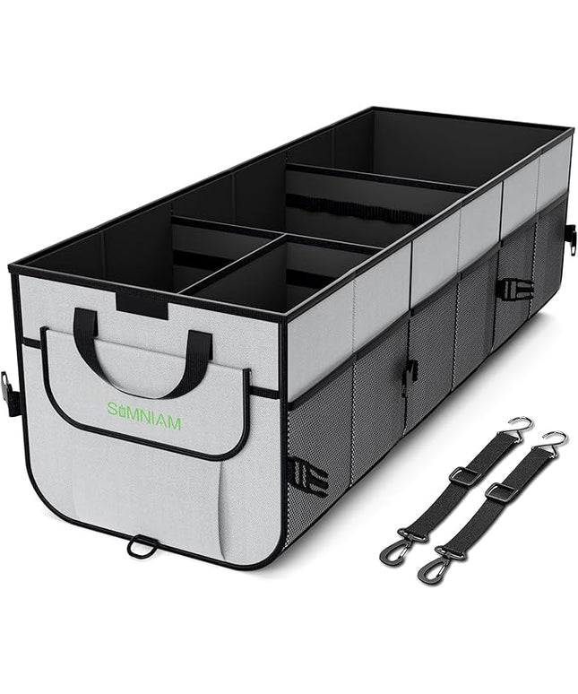 Simniam Car Trunk Organizer with Insulated Grocery Bag- 110L High Capacity Car Storage Box, with 4 Compartments, Reflective Strip, Cover, for Auto, SUV, Truck, Minivan