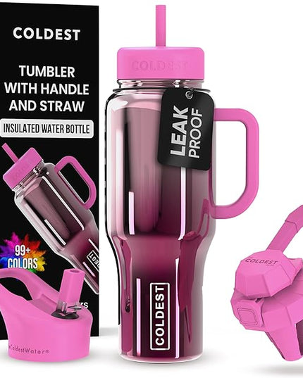 Coldest Tumbler with Handle and Straw - 100% Spill Proof Tumbler with Straw (3 Lids) - Stainless Steel Insulated Leakproof Tumblers for Women & Men - Cup Holder Friendly - 36 oz (Tour De Nova)