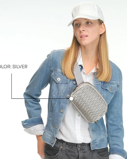 C.C Belt Bag for Women – Quilted Fanny Pack Crossbody Waist Bag with Adjustable Strap, Fashion Gift Idea (Materasse - Silver)