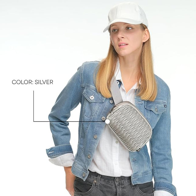 C.C Belt Bag for Women – Quilted Fanny Pack Crossbody Waist Bag with Adjustable Strap, Fashion Gift Idea (Materasse - Silver)