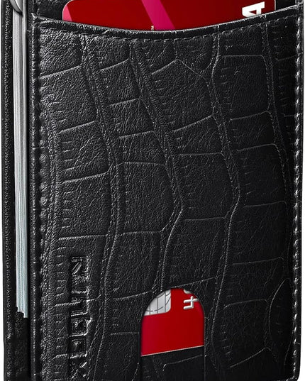 RUNBOX Slim Wallet for Men Genuine Leather RFID Blocking Bifold Minimalist Front Pocket Mens Wallet with Money Clip Thin Gift Box