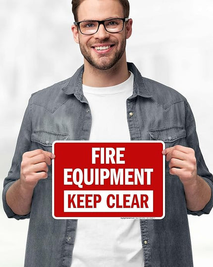 Fire Equipment Keep Clear Sign, 10x7 Inches, 4 Mil Vinyl Decal Stickers Weather Resistant, Made in USA by My Sign Center